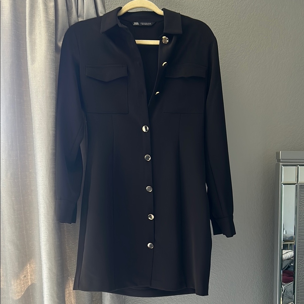 Zara Black Button-Up Dress